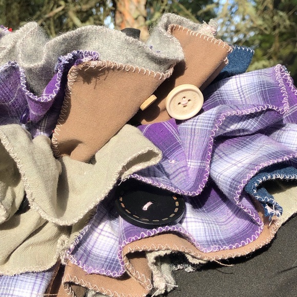 Multi Color Texture Patchwork Circus Clown Costume Ruff Pink Edges Buttons Tie - Picture 4 of 13